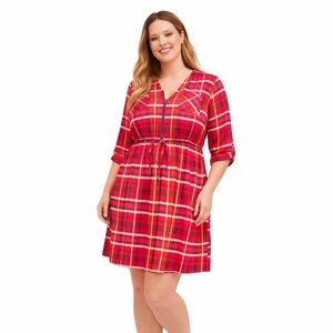 Torrid 3X Multicolor Plaid Zip Front Tie Waist Midi dress